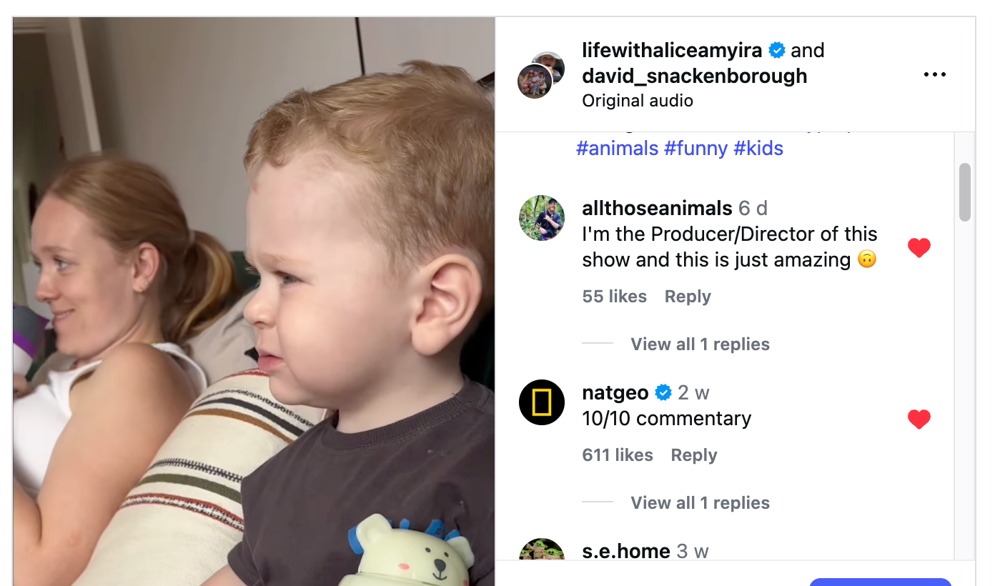 Screenshot showing National Geographic commenting 10 out of 10 commentary on Ira's Reel
